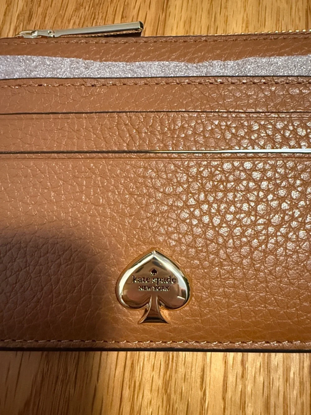 kate spade Cognac Pebbled Leather Card Case with Gold Spade - Picture 2 of 6